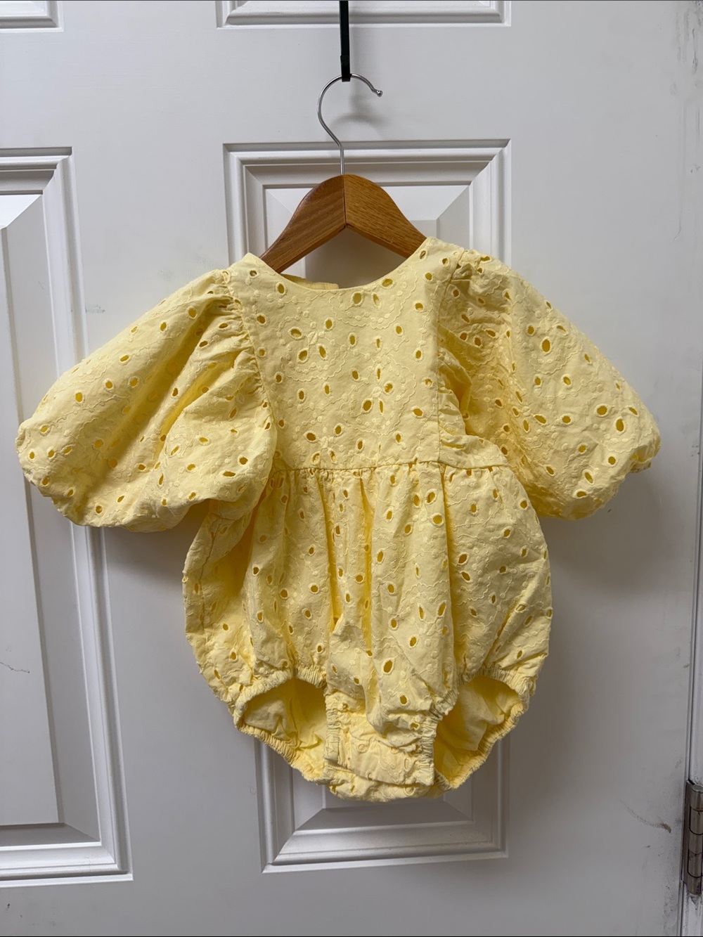 H&M Yellow Eyelet Bubble Romper with Puff Sleeves NWT